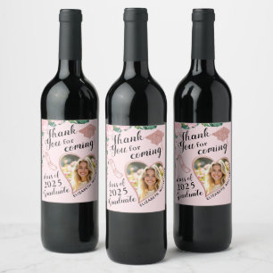 Etiqueta Para Botella De Vino Floral Rubor Pink 2025 Gracias Graduación