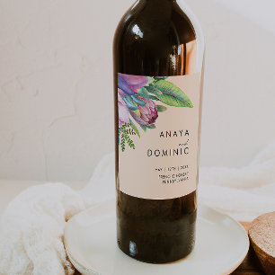 Etiqueta Para Botella De Vino Floral tropical colorida   Boda Peach