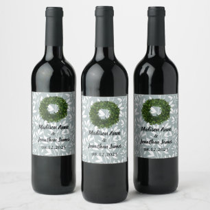 Etiqueta Para Botella De Vino Floral Verde Simple Vines Campo Boda Rústica