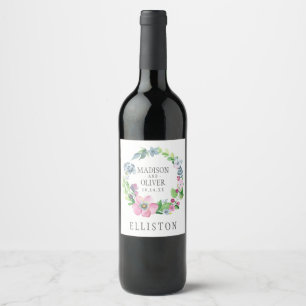 Etiqueta Para Botella De Vino Floral y mariposa de color de agua Boho BODA