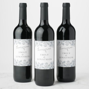 Etiqueta Para Botella De Vino Florales Gris Modernos Saludan A Boda De Recién He