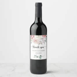 Etiqueta Para Botella De Vino Flores Acuarela Rústicas Agradecimiento de Boda