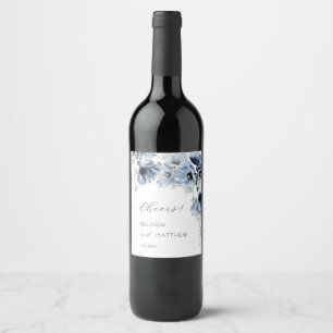 Etiqueta Para Botella De Vino Flores Azules Artísticas Boda