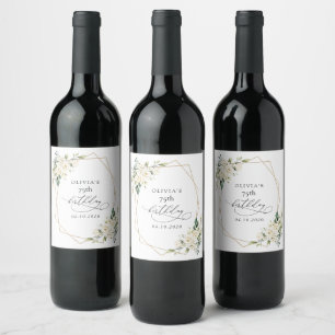 Etiqueta Para Botella De Vino Flores Blancas, Flores Crema, Boho, Cumpleaños