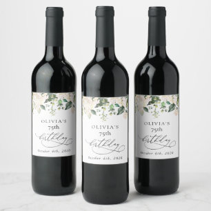 Etiqueta Para Botella De Vino Flores Blancas, Flores Crema, Boho, Cumpleaños