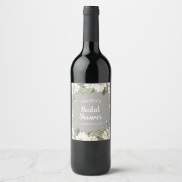Etiqueta Para Botella De Vino Flores Blancas Regalo de Boda Rústico Floral Neutr