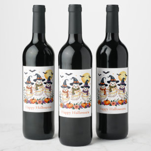 Etiqueta Para Botella De Vino Flores Calabazas Murciélagos Fantasmas Adorables H