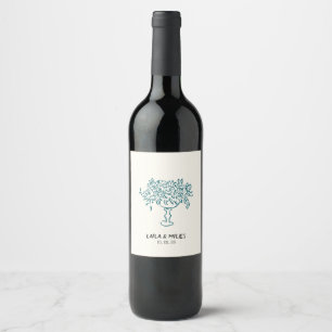 Etiqueta Para Botella De Vino flores caprichosas boda dibujadas a mano