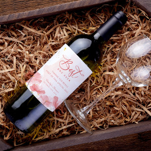 Etiqueta Para Botella De Vino Flores color de agua rosa elegantes