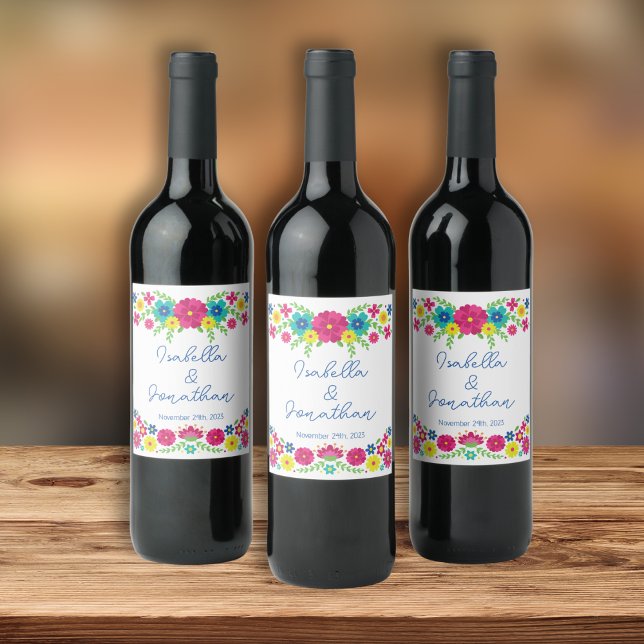 Etiqueta Para Botella De Vino Flores coloridas de México (Subido por el creador)