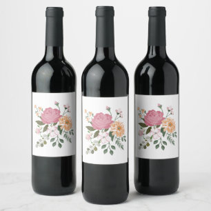 Etiqueta Para Botella De Vino Flores de acuarela