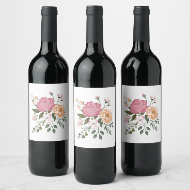 Etiqueta Para Botella De Vino Flores de acuarela (Botellas)