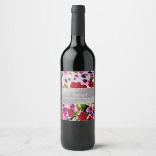 Etiqueta Para Botella De Vino Flores de Acuarela de Color Intenso