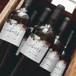 Etiqueta Para Botella De Vino Flores de belleza azules y rojas de la Marina de B<br><div class="desc">Flores de belleza azules y rojas de la Marina de Borgoña Rústica</div>