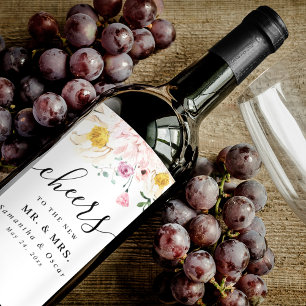Etiqueta Para Botella De Vino Flores de Belleza Coloridas Elegantes