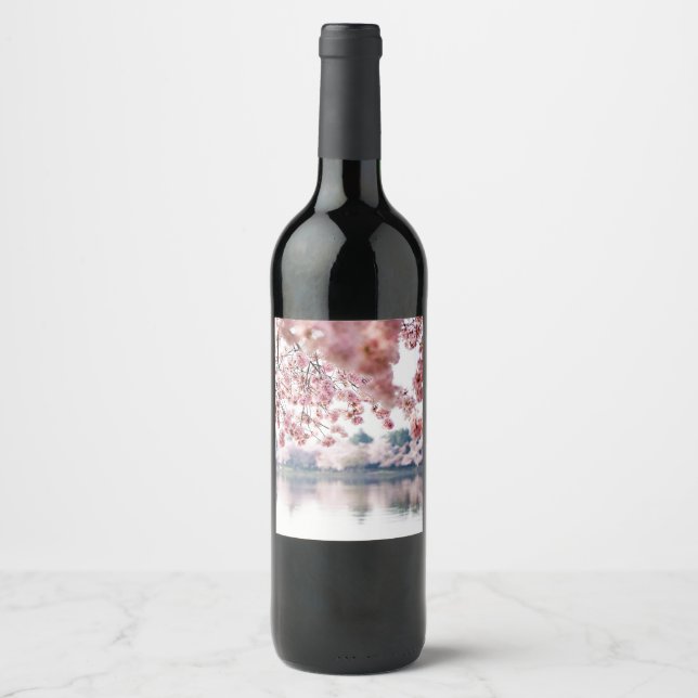 Etiqueta Para Botella De Vino Flores de cerezo (Anverso)