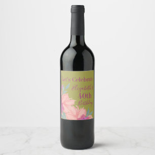Etiqueta Para Botella De Vino Flores de color rosa suave en verde