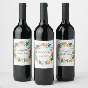 Etiqueta Para Botella De Vino Flores de Dahlia de primavera amarillas naranjas p