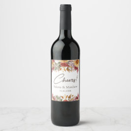 Etiqueta Para Botella De Vino Flores de follaje de otoño Boda blanca
