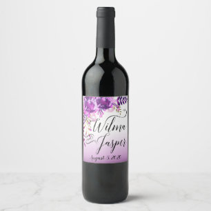 Etiqueta Para Botella De Vino Flores de follaje floral de vides de ciruela lila 