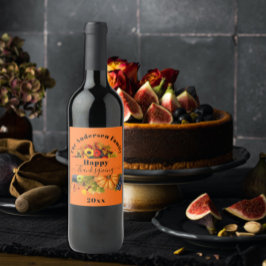 Etiqueta Para Botella De Vino Flores De Frutas Caídas Y Foliage Feliz Día De Gra