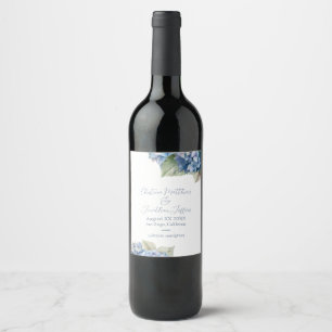 Etiqueta Para Botella De Vino Flores de Hortensia Acuarela Azul Romántico
