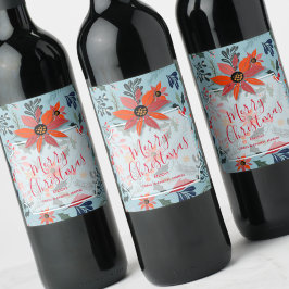 Etiqueta Para Botella De Vino Flores de invierno Feliz Navidad