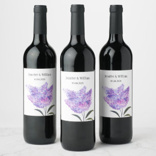 Etiqueta Para Botella De Vino Flores de Lila Acuarela Floral Boda