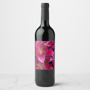 Etiqueta Para Botella De Vino Flores de lirio con estrellas rosadas