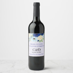 Etiqueta Para Botella De Vino Flores de marfil de color Boda Royal Bue de la Mar