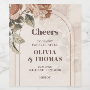 Etiqueta Para Botella De Vino Flores de moda Terracotta sage tonos marrones arco