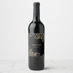 Etiqueta Para Botella De Vino Flores de oro elegantes chic