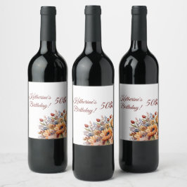 Etiqueta Para Botella De Vino Flores de otoño acuáticas de cumpleaños-