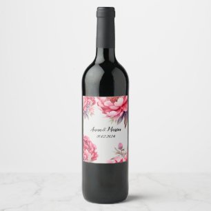 Etiqueta Para Botella De Vino flores de peonías rosadas hermosas