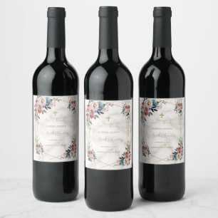 Etiqueta Para Botella De Vino Flores de Rosa agitadas azul y nigoso Christening 