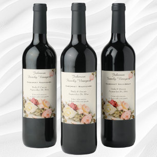 Etiqueta Para Botella De Vino Flores de Rosa de Jardín Antiguo de Boda Vintage