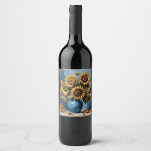 Etiqueta Para Botella De Vino Flores de sol en jarrón