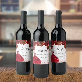Etiqueta Para Botella De Vino Flores de vestimenta blanca roja Shower