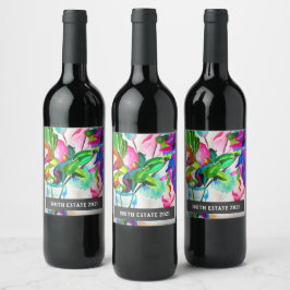 Etiqueta Para Botella De Vino Flores en jarrón acuarela marca de vino de arte fl