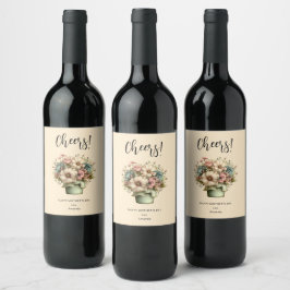 Etiqueta Para Botella De Vino Flores en una maceta para el Día de la Madre lindo