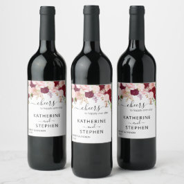 Etiqueta Para Botella De Vino Flores florales Boda Rubor Burgundy