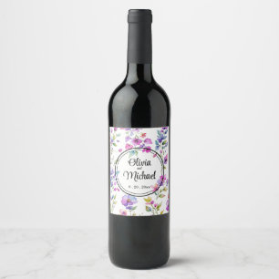 Etiqueta Para Botella De Vino Flores marinas de color púrpura elegante