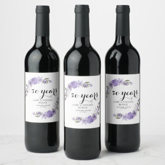 Etiqueta Para Botella De Vino Flores moradas de lavanda 50 aniversario boda