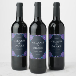 Etiqueta Para Botella De Vino Flores moradas Etiqueta de Boda de vino pintada a