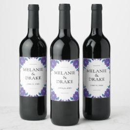Etiqueta Para Botella De Vino Flores moradas Etiqueta de Boda de vino pintada a