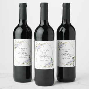 Etiqueta Para Botella De Vino Flores Moradas, Flores Blancas, Verdor, Cumpleaños