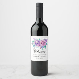 Etiqueta Para Botella De Vino Flores moradas y rosadas. Aplausos florales de bod