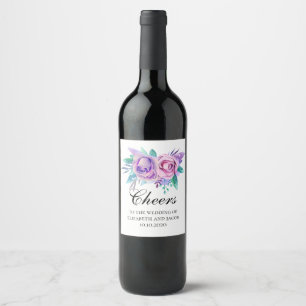 Etiqueta Para Botella De Vino Flores moradas y rosas. Boda de ovaciones florales