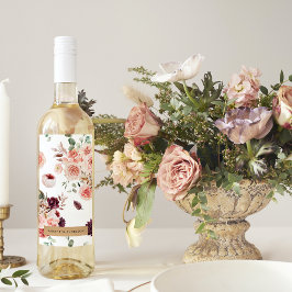 Etiqueta Para Botella De Vino Flores pasteles modernas y regalo personalizado de
