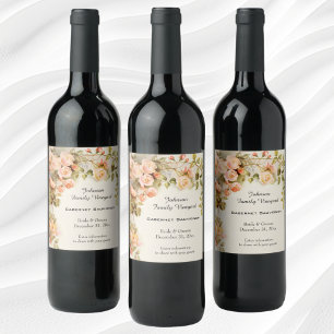 Etiqueta Para Botella De Vino Flores rosa rosadas de antigüedades casadas